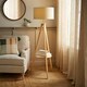 image 1 of ValueLights Morrigan Natural Shade Wood Tripod Floor Lamp Cream