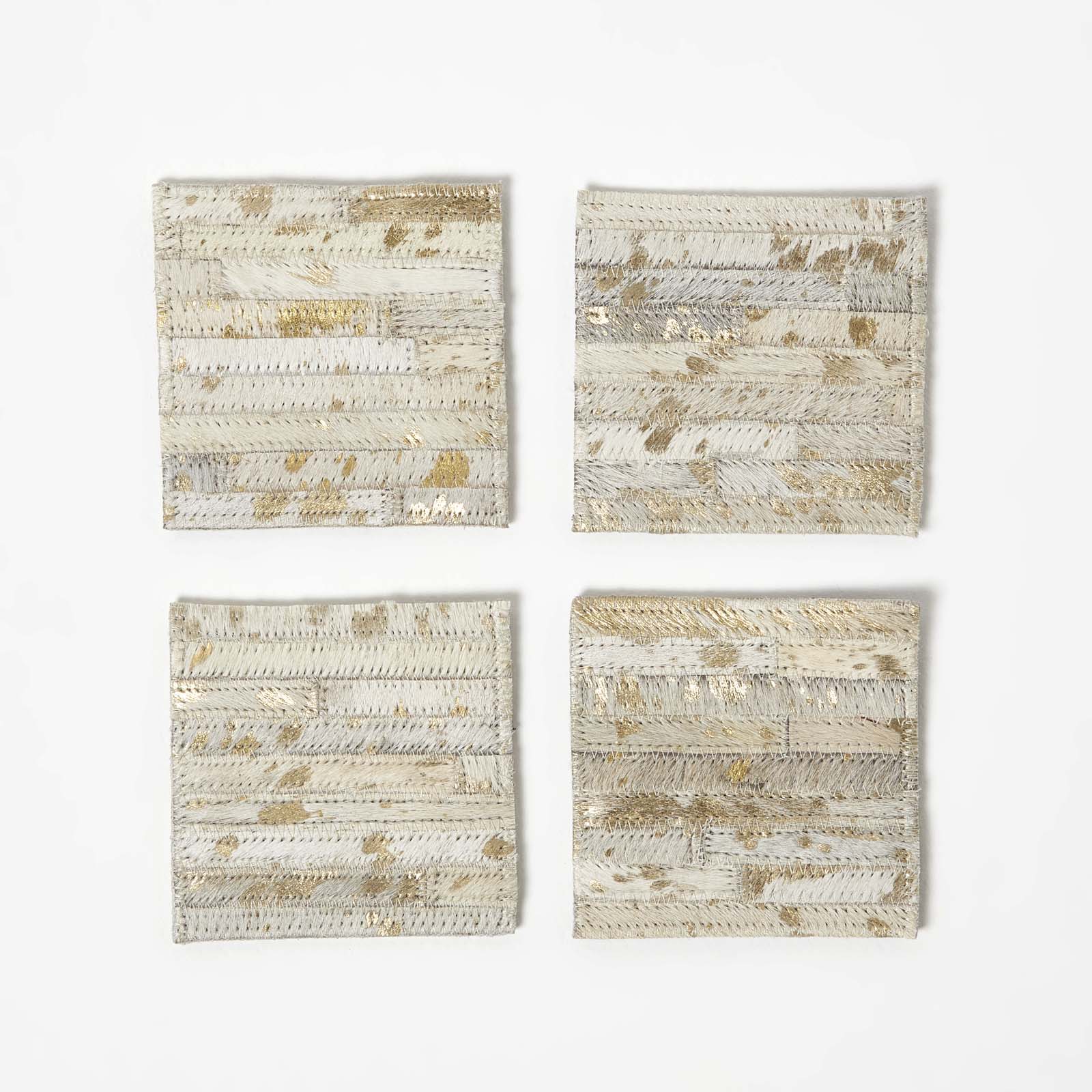 Homescapes Gold & Grey Square Leather Coasters - Set of 4