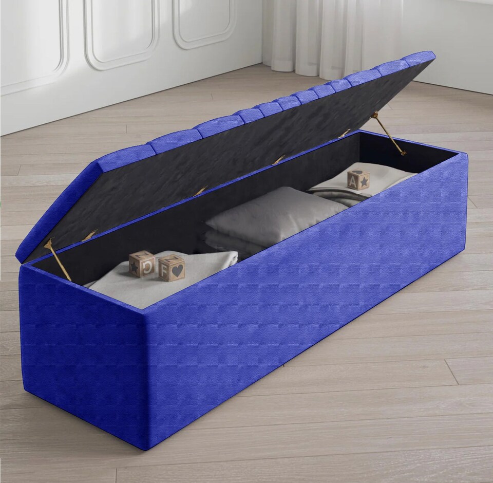 image 1 of Safar 90cm Large Ottoman Storage Box - Naples Shoes Bench - Blue Lined Upholstery Blanket Storage Box