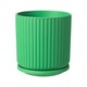 image 1 of Ceramic Ribbed Indoor Plant Pot and Saucer Green - H17.5cm