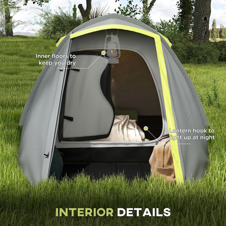 image 1 of Outsunny 2 Man Camping Tent with Living Area, 2000mm Waterproof, Yellow