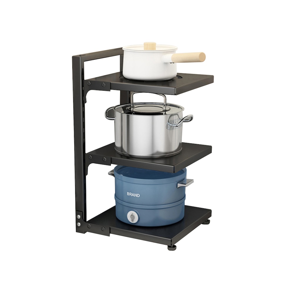 image 1 of Living and Home 3-Tier Adjustable Kitchen Pot Pan Rack Organizer | Black