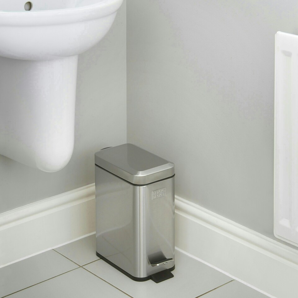 image 1 of BLACK+DECKER 5L Metallic Grey Pedal Bin with Soft Close Lid