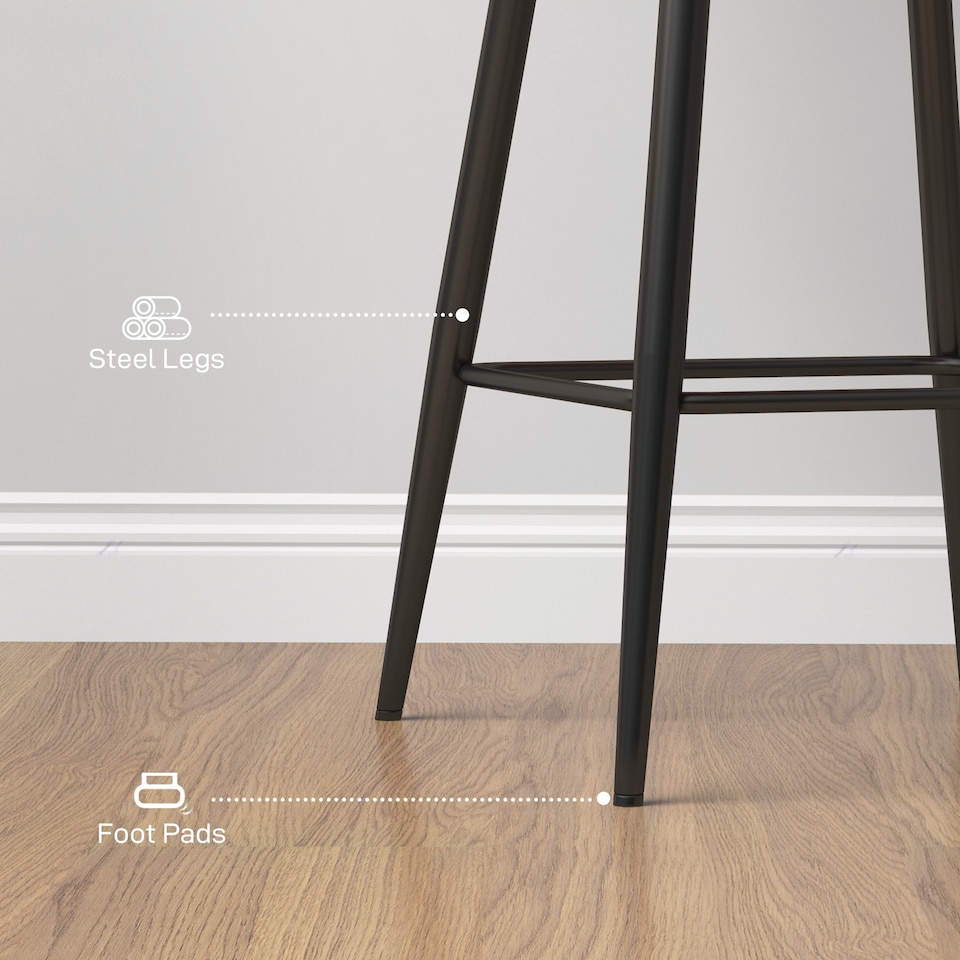 image 1 of HOMCOM Bar Stools Set of 2, Velvet-Touch Fabric Counter Height Bar Chairs, Kitchen Stools with Steel Legs for Dining Area, Kitchen Island Barstools, Dark Grey