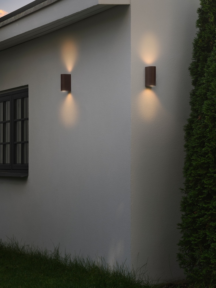 image 1 of Nordlux Dion Outdoor Wall Light Brown Aluminium Solar GU10 Sensor Weatherproof - Mains Powered, IP44 | Brown | Rusty