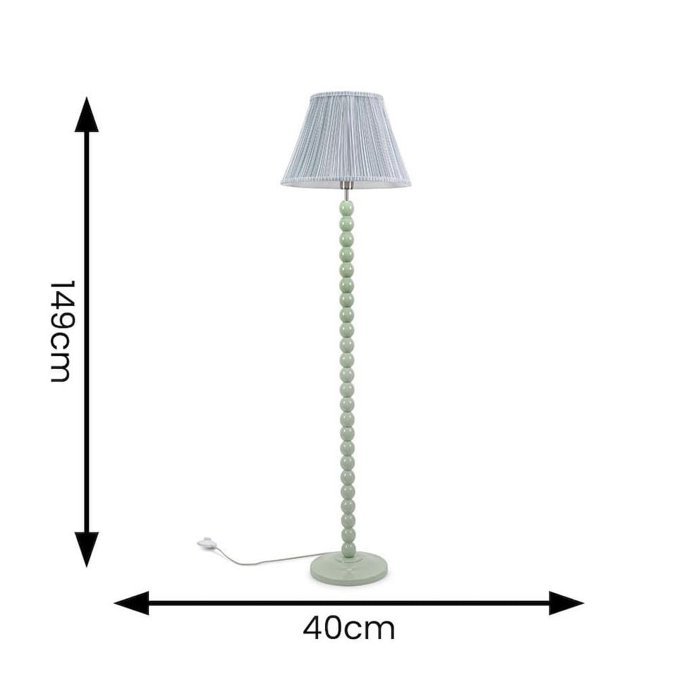 image 1 of ValueLights Bobbles Sage Green Floor Lamp Blue Pleat Shade | Green