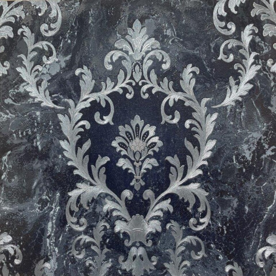 image 1 of Sienna Damask Navy Wallpaper Blue