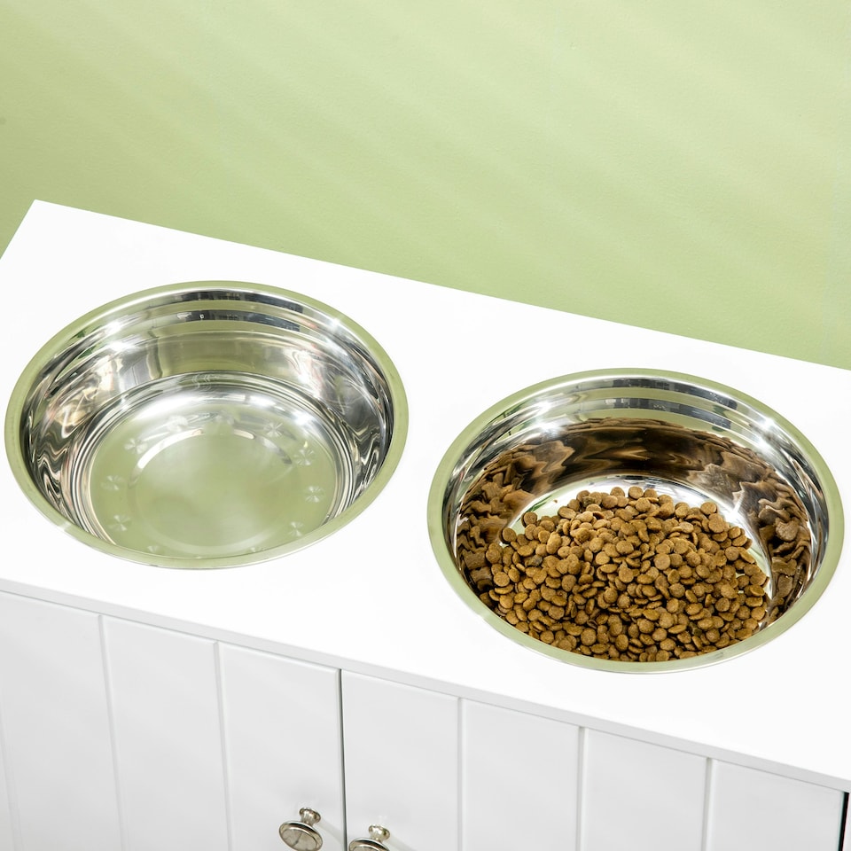 image 1 of PawHut Raised Dog Bowls for Large Dogs Feeding Station w/ Stand, Storage - White