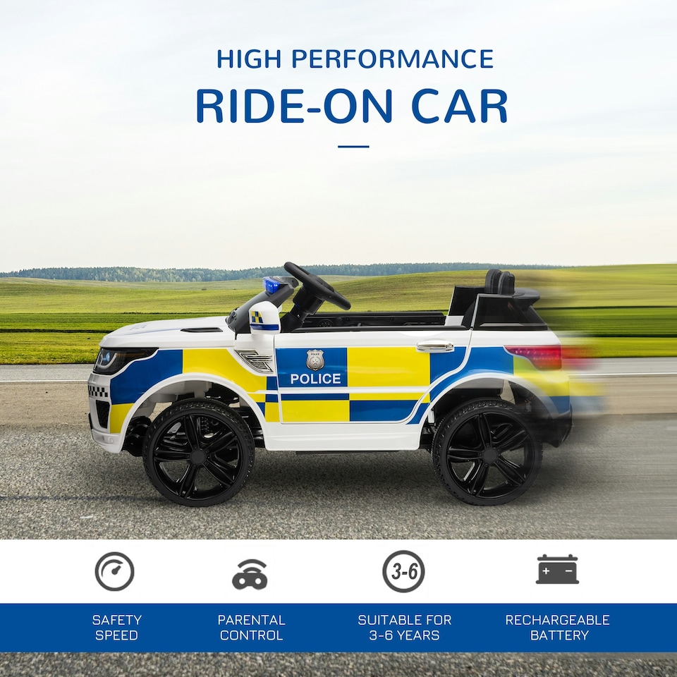 image 1 of HOMCOM 12V Kid Electric Ride On Police Car w/ Remote Siren Bluetooth 3-6 Years