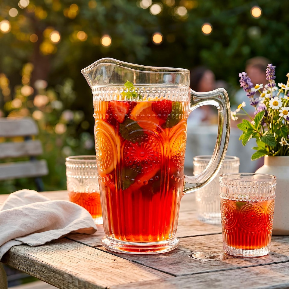 image 1 of Argon Tableware Amore Ribbed Glass Water Jug - 1.3L | Clear | Clear | 4