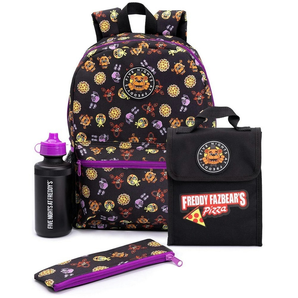 Five Nights At Freddys Backpack Set - Black/Purple - One Size