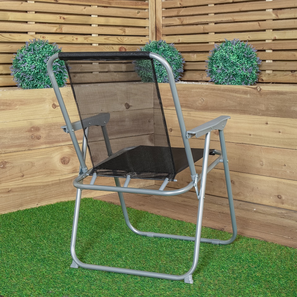 image 1 of 4 x Foldable Garden Chairs Fixed position garden chairs with grey frame and black fabric | Grey | Grey