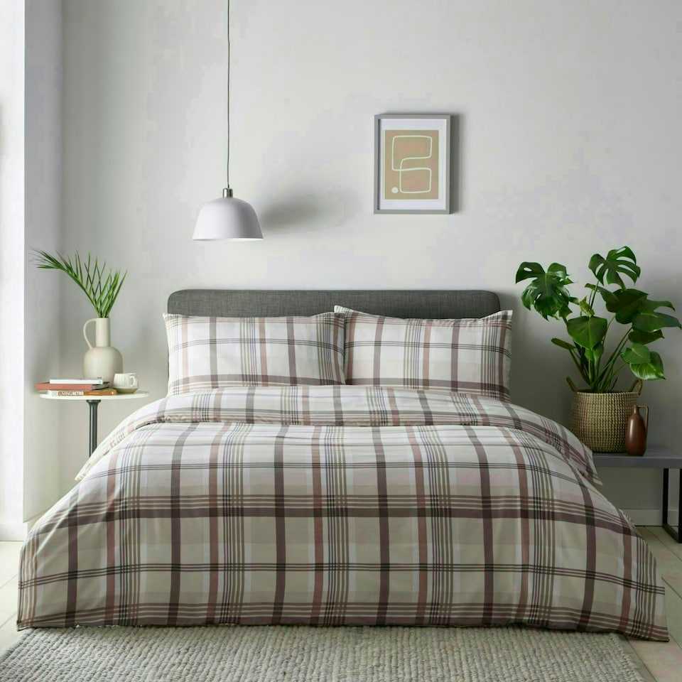 image 1 of Portfolio Home Prague Checkered Bedding Duvet Cover Set | Cream | Double