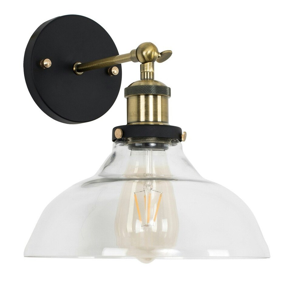 image 1 of ValueLights Industrial Black And Gold Wall Light Fitting With Clear Glass Wide Light Shade
