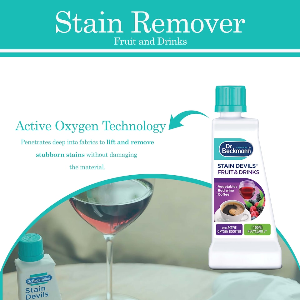 image 1 of Dr Beckmann Stain Devils Fruit and Drink Stain Remover 50ml for Coffee Tea Wine Juice Fabric Spot Cleaning Solution