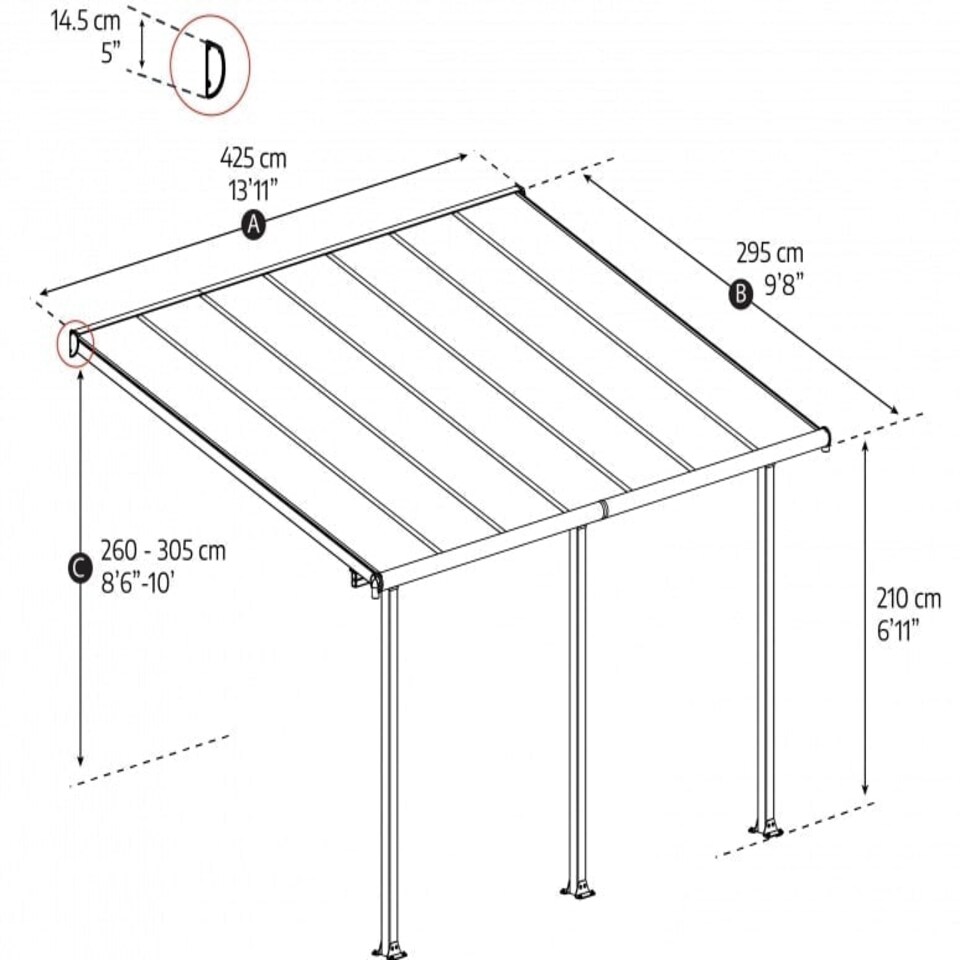 image 1 of Patio Cover Olympia 3 x 4.25 Clear - Polycarbonate - L425 x W300 x H305 cm - Grey Grey