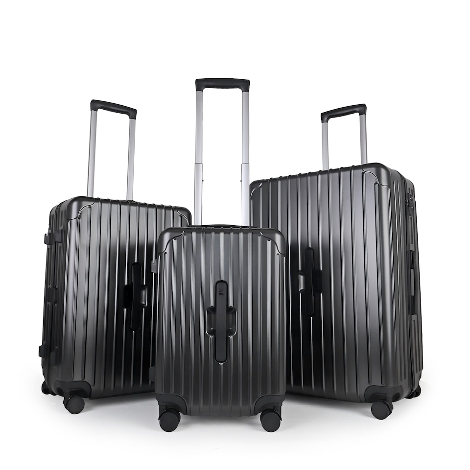 image 1 of 3 Piece Suitcase Set with Built-in Cupholder, Lightweight Luggage | Black | Oxyn Black