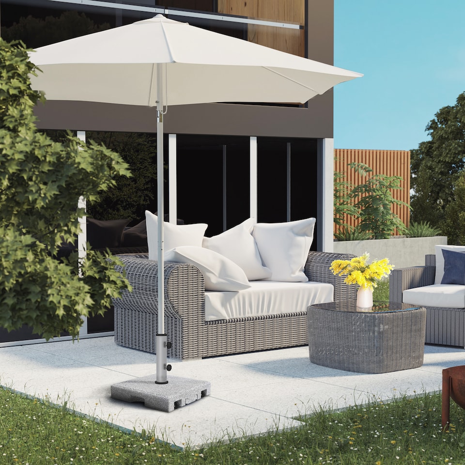 image 1 of Outsunny 28kg Heavy Duty Granite Parasol Base with Wheels, Retractable Handle | Grey | Grey