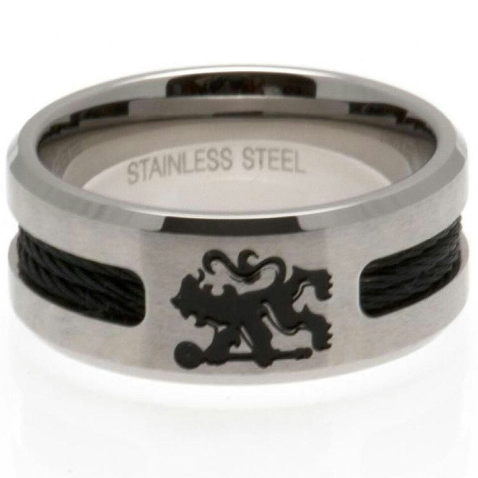 Chelsea FC Black Inlay Ring - Silver - Large