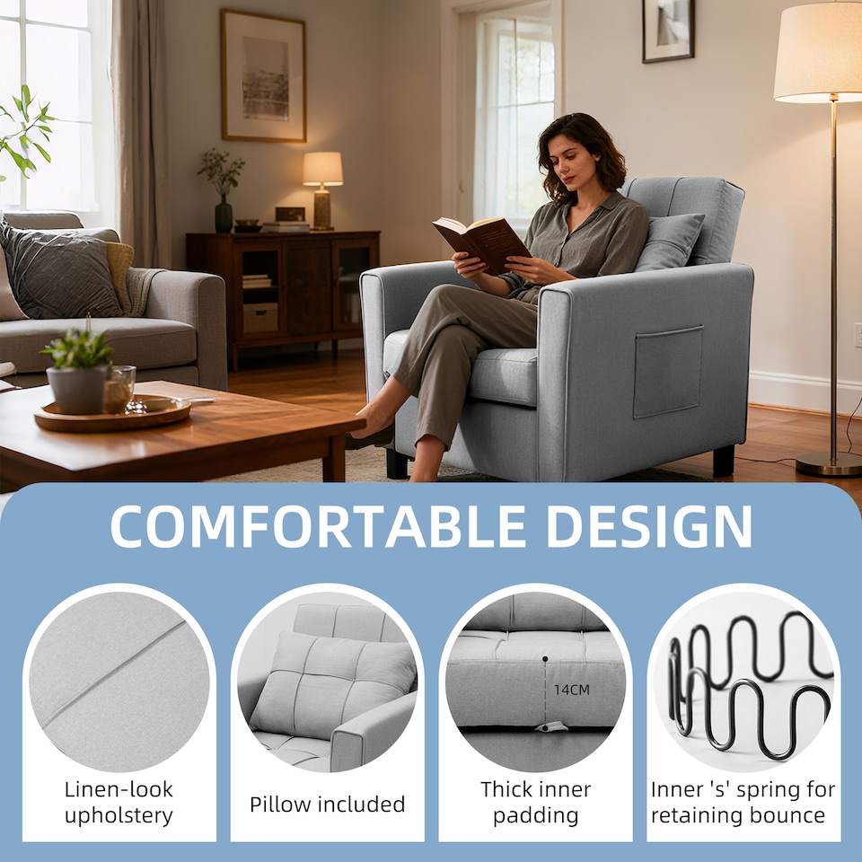 image 1 of Alivio 3 in 1 Convertible Sofa Bed with Adjustable Backrest and Pull Out Sleeper (Light Grey)