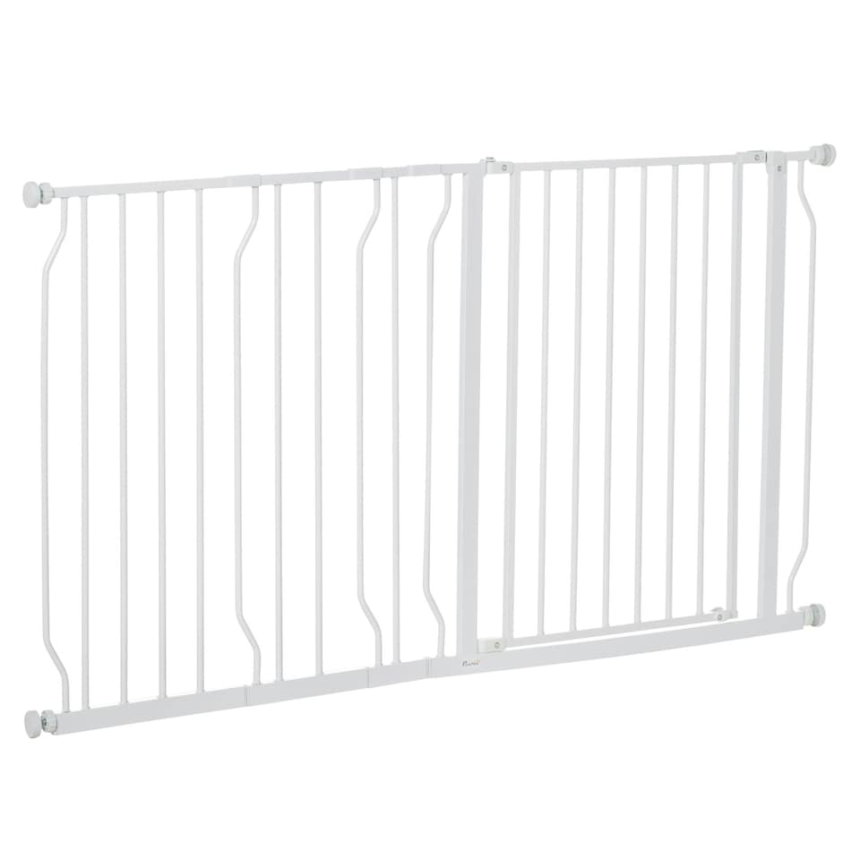 image 1 of PawHut Dog Gate Wide Stair Gate w/ Door Pressure Fit, 75-145W cm, White