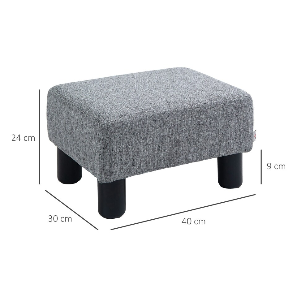 image 1 of HOMCOM Chic Linen Fabric Footstool Ottoman Cube with 4 Plastic Legs Grey