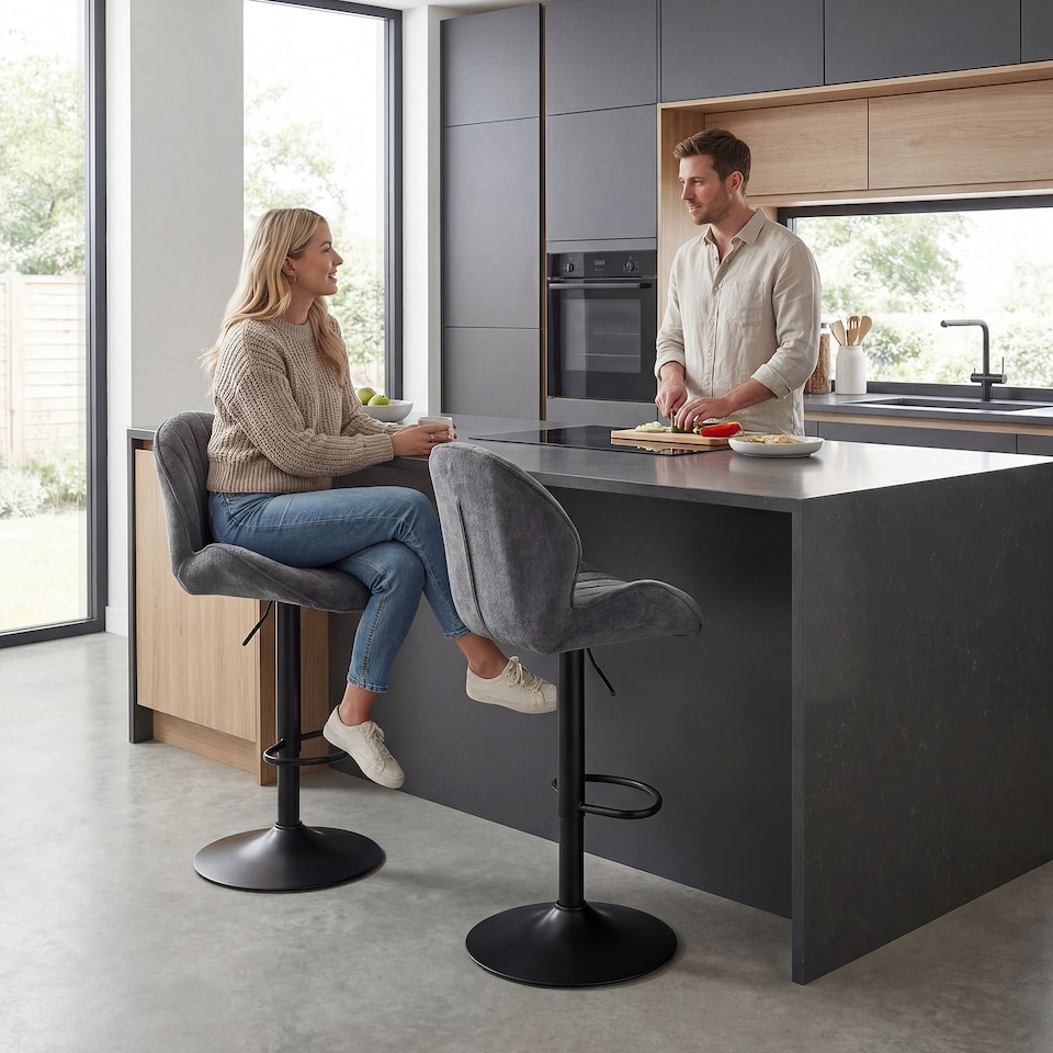 image 1 of HOMCOM Modern Bar Stools Set of 2, Swivel Counter Height Barstools | Grey | Grey | Adjustable height bar stool