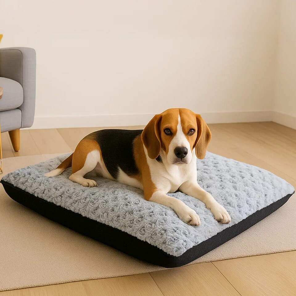 image 1 of Skylos Pet Dog Bed Grey Plush Cushion Mat Washable Soft Comfort Sleeping | Grey | Medium | M