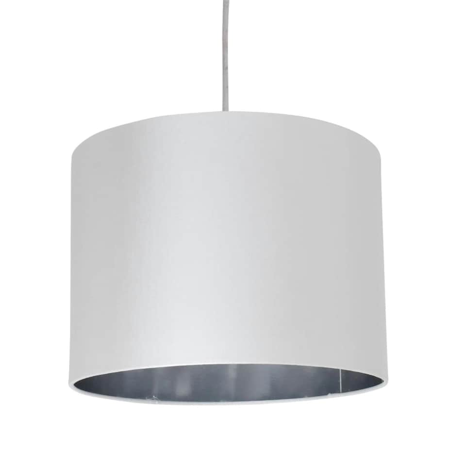 image 1 of First Choice Lighting White Faux Silk 30cm Drum Light Shade with Chrome Inner White | Chrome