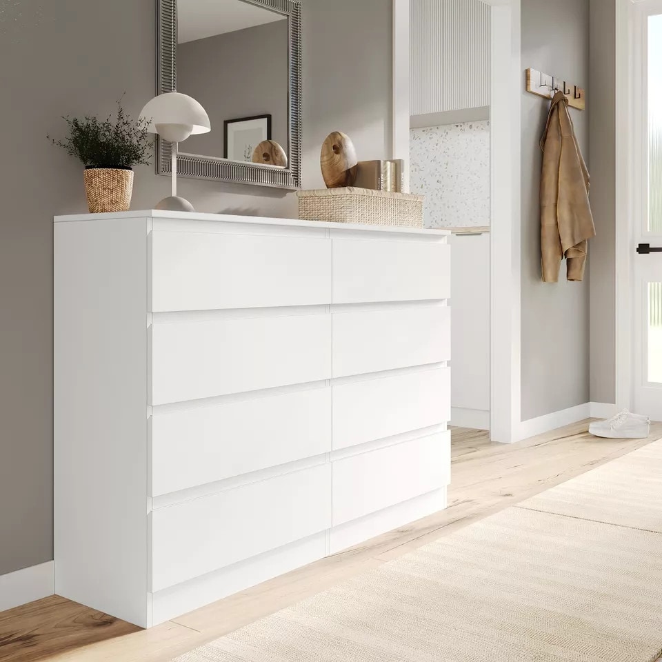 image 1 of Minimalist Chest of 8 Drawers - 88.3x120x35cm | White | White & White | 1