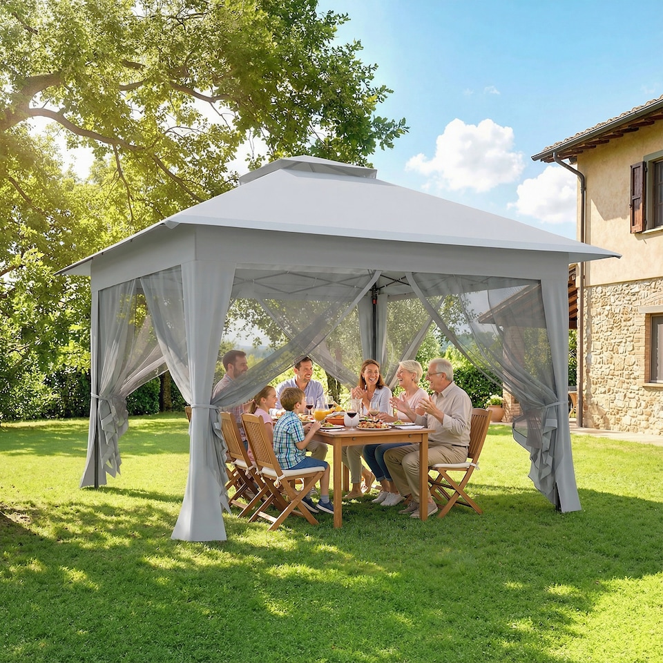 image 1 of Outsunny 3.6 x 3.6m Pop-up Tent Gazebo Instant Canopy Steel w/ Bag | Grey | Light Grey