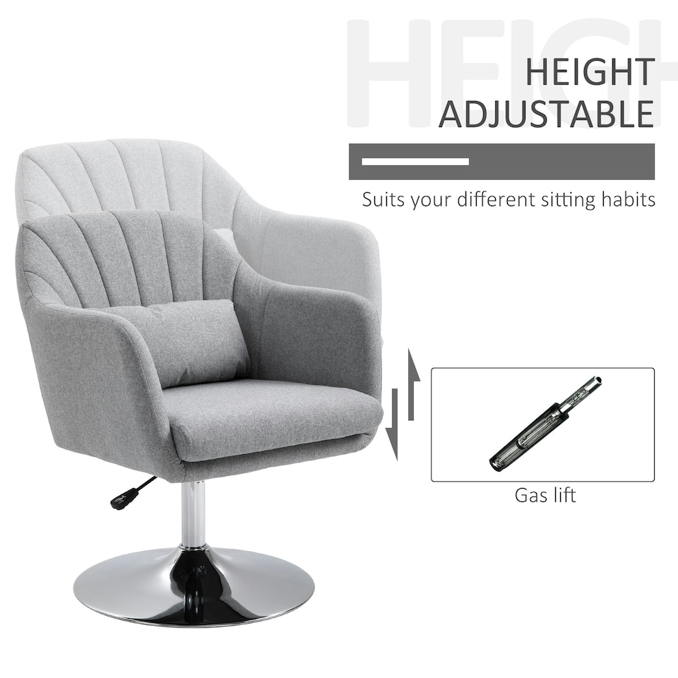 image 1 of HOMCOM Stylish Retro Linen Swivel Tub Chair Steel Frame Cushion Seat Light Grey