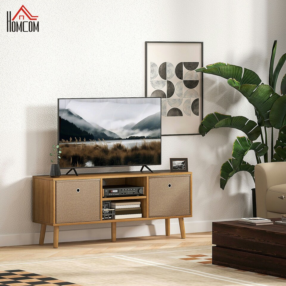 image 1 of HOMCOM Modern TV Cabinet Stand w/ Shelves & Drawers, Bedroom Brown