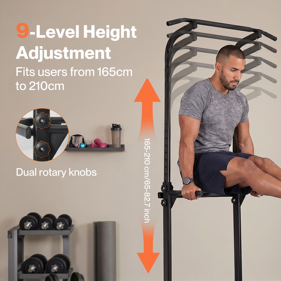 image 1 of Centra Pull Up Station, 9-Height Adjustable, 150kg Carbon Steel, Black
