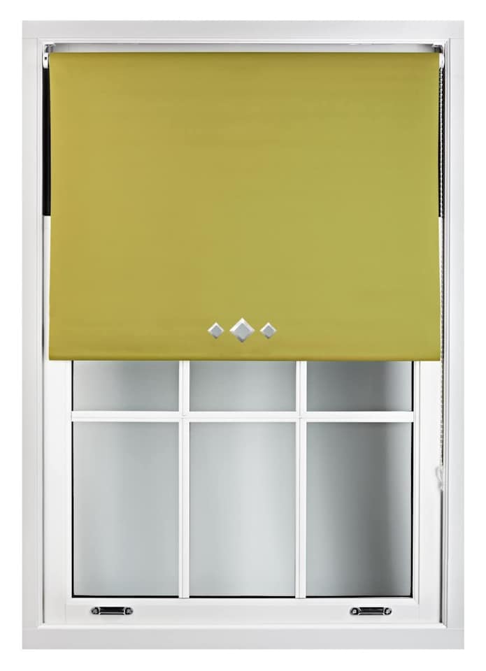 image 1 of FURNISHED Blackout Roller Blinds with Triple Diamond Eyelets Cut to Size Easy Fit Window Shade - (W)120cm x (L)165cm | Green | Green | (W) 120cm x (L) 165cm