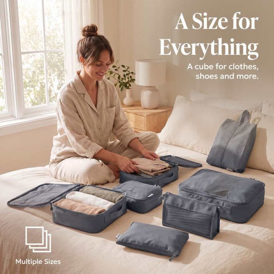 image 1 of Lugg Compression Packing Cubes 8 Piece Travel Suitcase Organiser Set