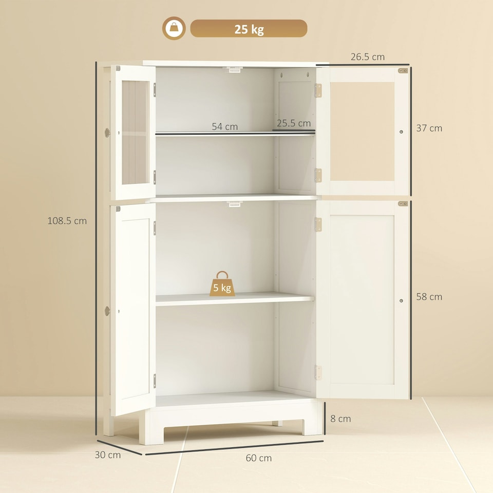image 1 of kleankin Bathroom Floor Storage Cabinet Standing Unit Kitchen Cupboard W/ Doors