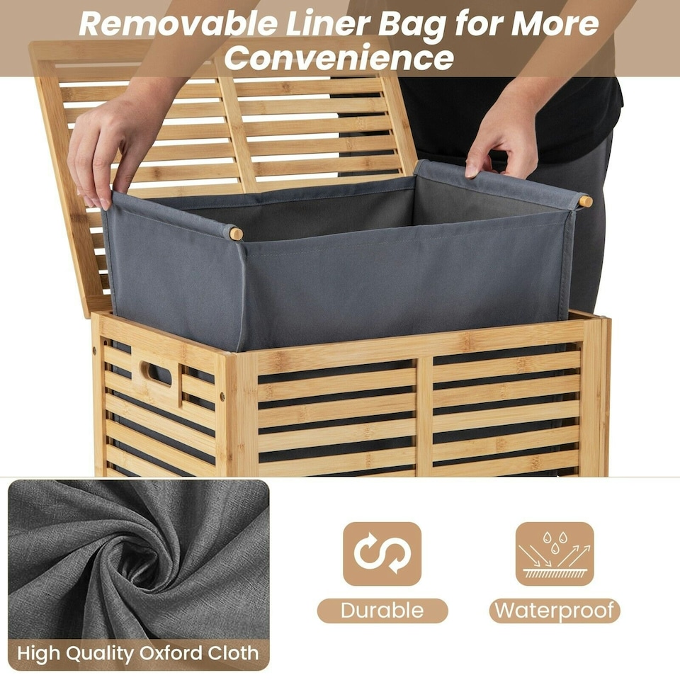 image 1 of COSTWAY 80 L Bamboo Laundry Hamper Clothes Laundry Basket Brown