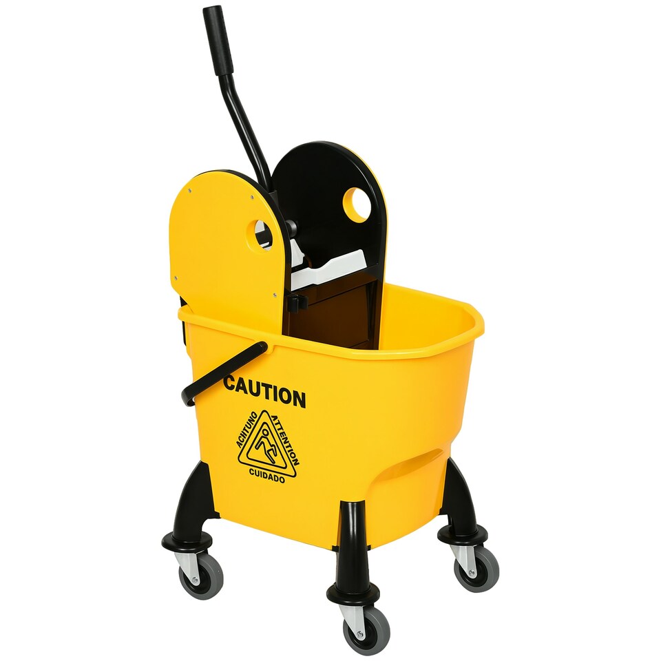 image 1 of HOMCOM Mop Bucket on Wheels with Carry Handle, Wringer for Household Yellow
