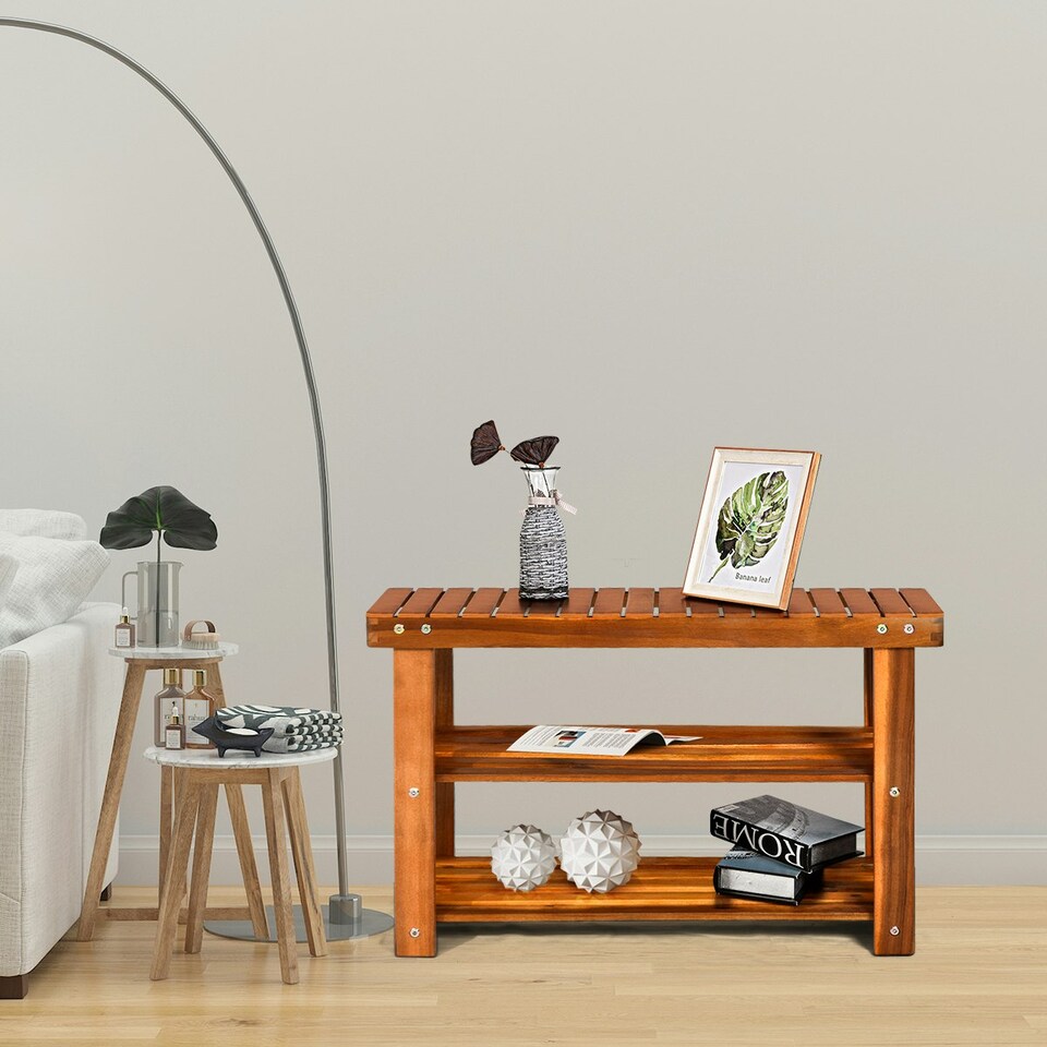 image 1 of COSTWAY Shoe Rack Bench 3-Tier Shoe Organizer 70x28x45cm Brown