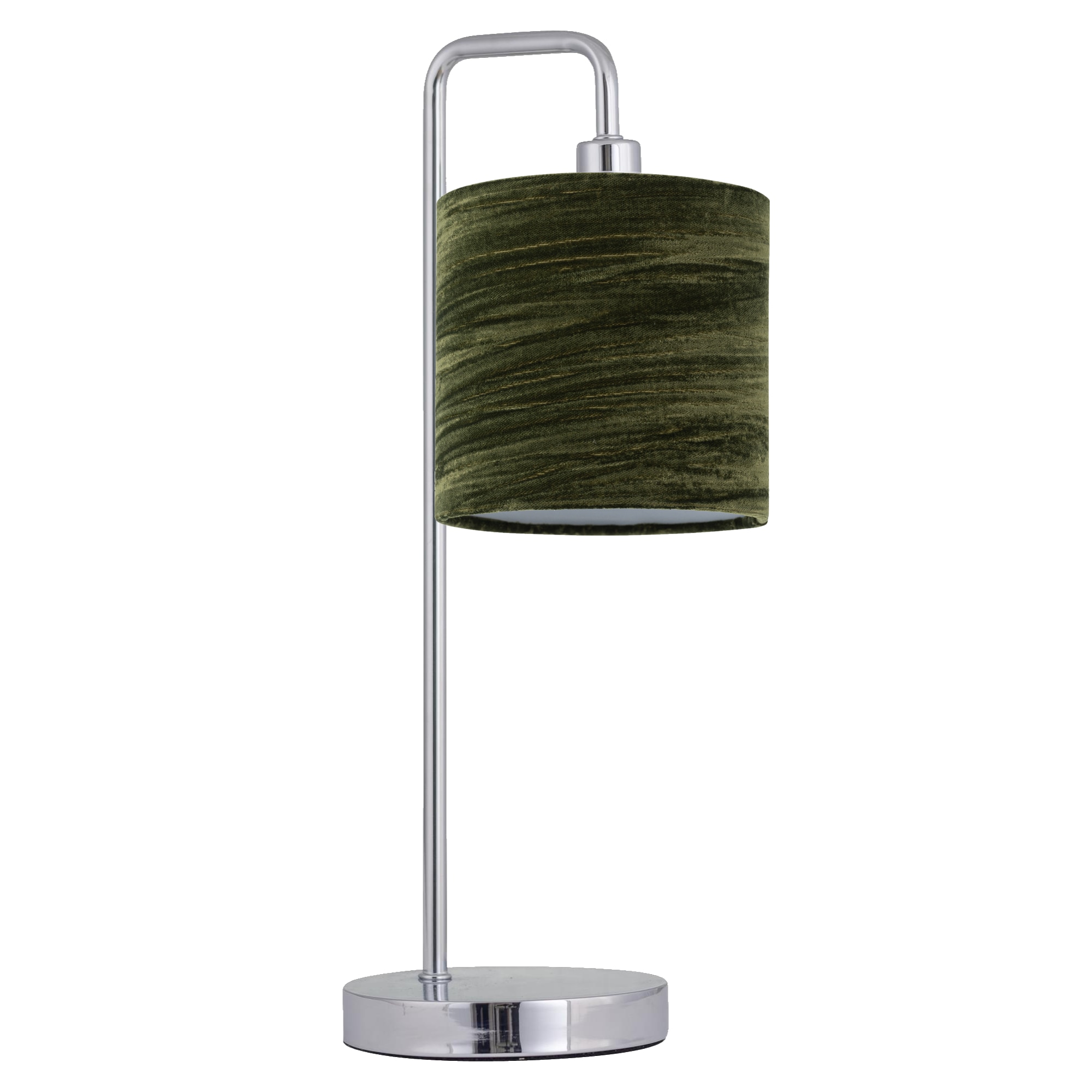 First Choice Lighting Chrome Arched Table Lamp with Green Crushed Velvet Shade in Silver