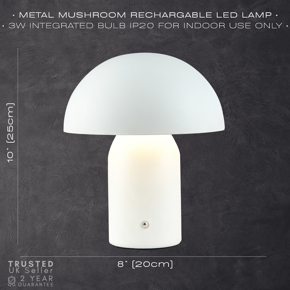image 1 of Modern Rechargeable Mushroom Table Lamp in Mat White with Touch Dimmer Button | White