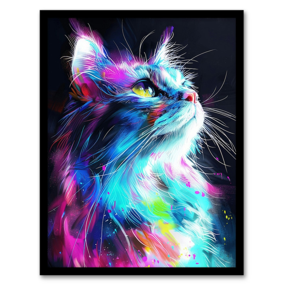image 1 of Birman Cat Lover Neon Glowing Pink Portrait Black Framed Wall Art Print A4