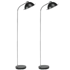 Set of 2 Bauhaus - Black Dome Floor Lamp with Chrome Detail Black | Chrome