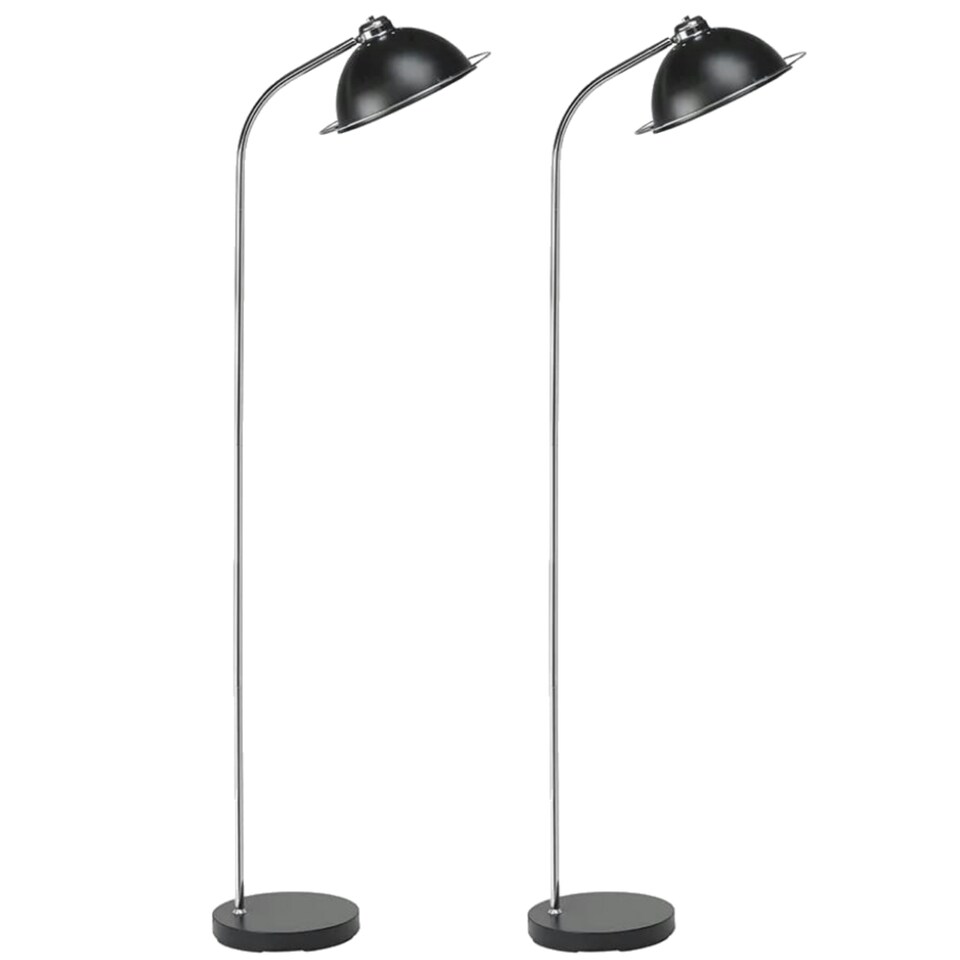 image 1 of Set of 2 Bauhaus - Black Dome Floor Lamp with Chrome Detail Black | Chrome