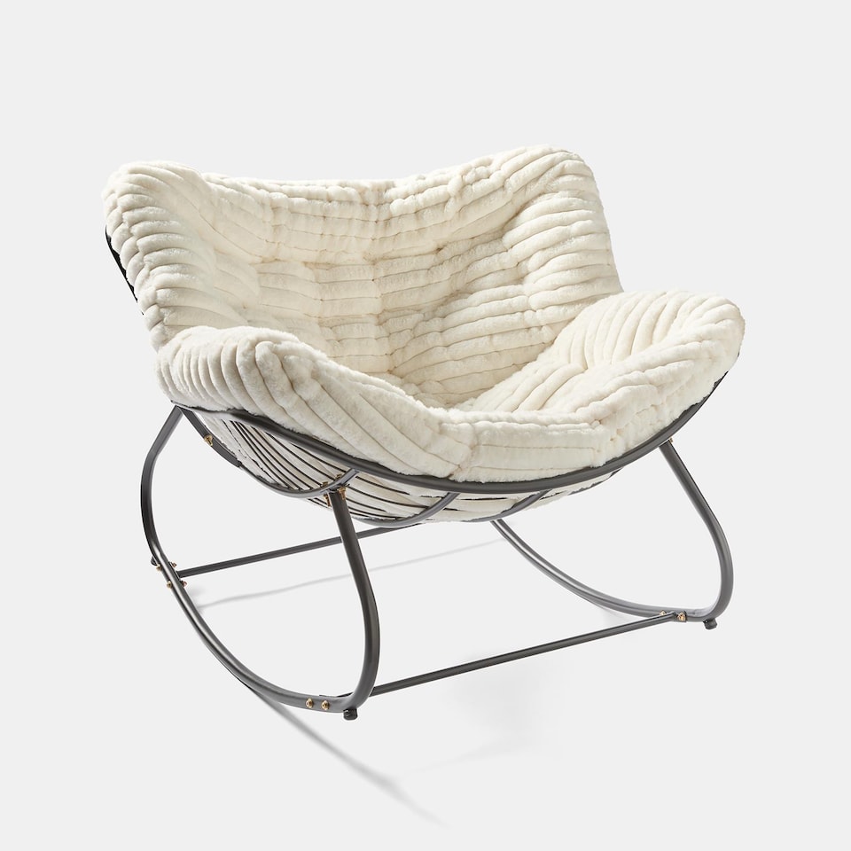 image 1 of OHS Ribbed Faux Fur Rocking Chair Upholstered Metal Frame Cushioned