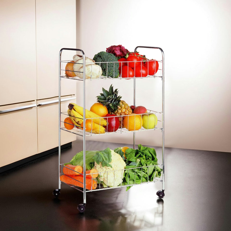 image 1 of Franco 3 Tier Chrome Kitchen Storage Cart Silver