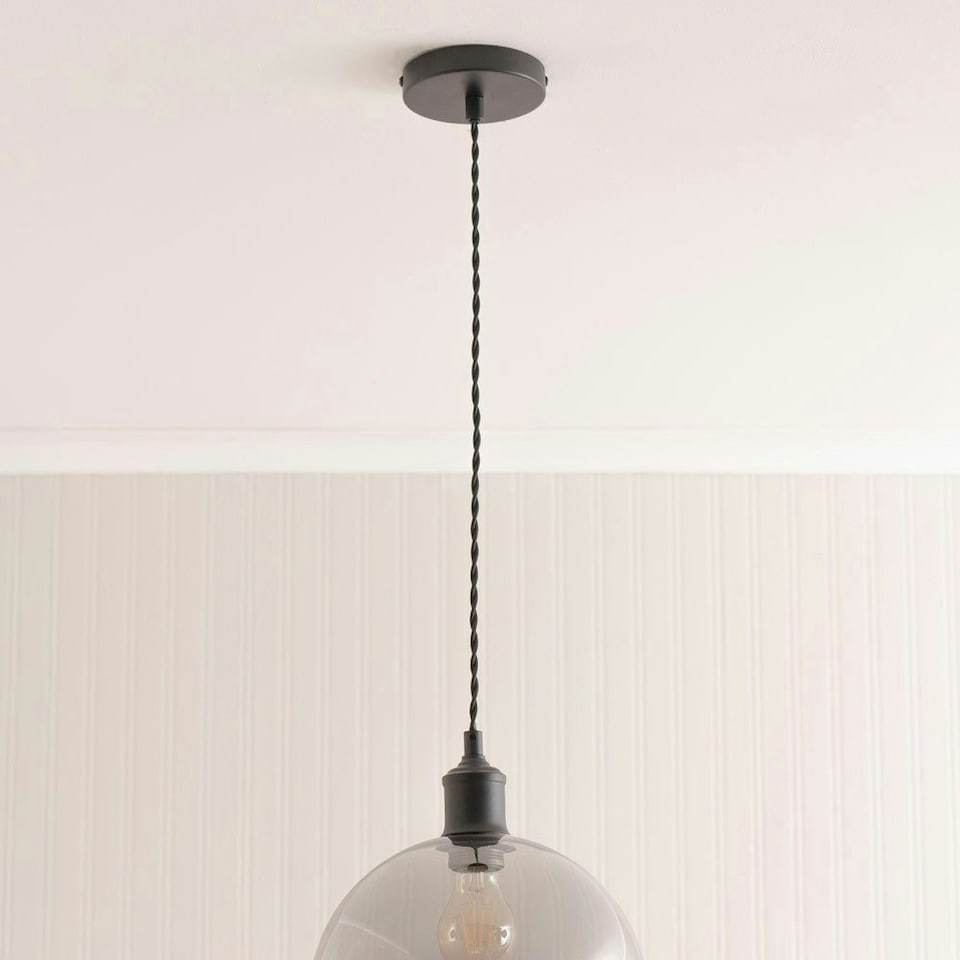 image 1 of ValueLights Bellamy Smoked Glass Globe Matte Black Single Ceiling Pendant Light Black