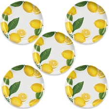 Lemon Fresh Melamine/Plastic Dinner Plates - Set of 5 | Yellow | Set of 5