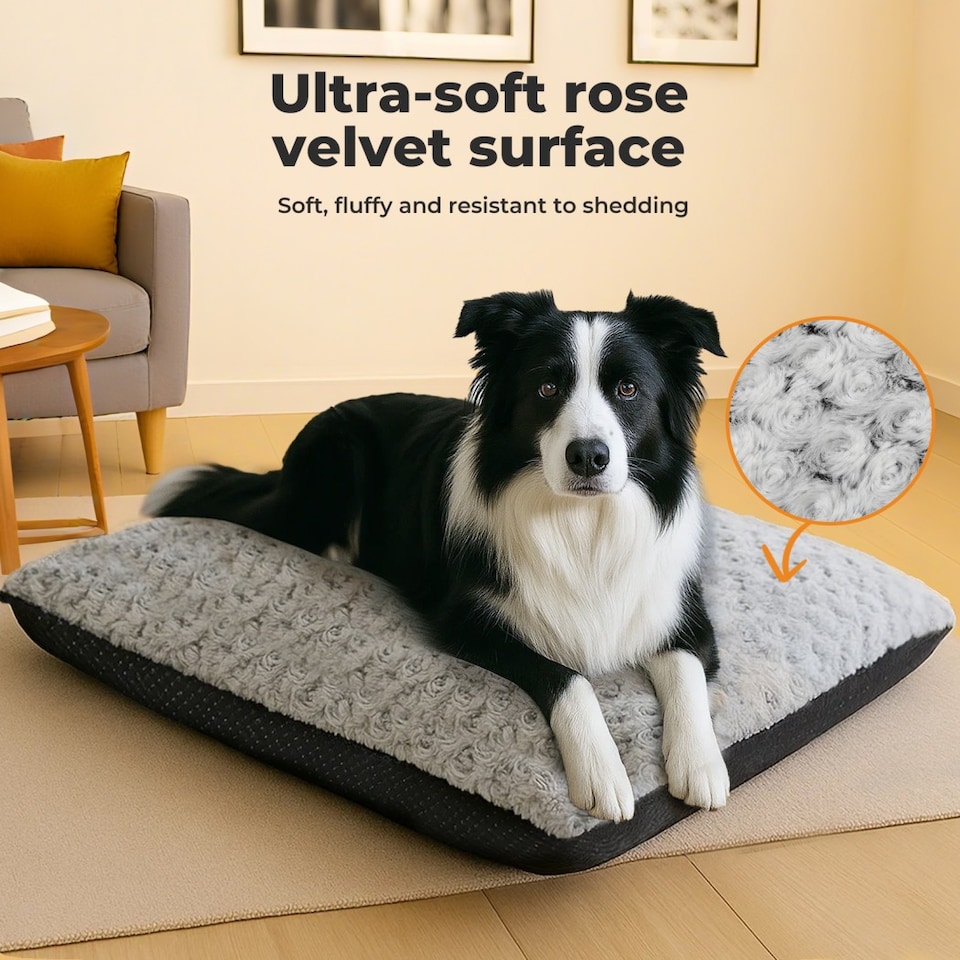 image 1 of Skylos Calming Dog Bed Grey Plush Anti Anxiety Cushion Removable Washable | Grey | Large | L
